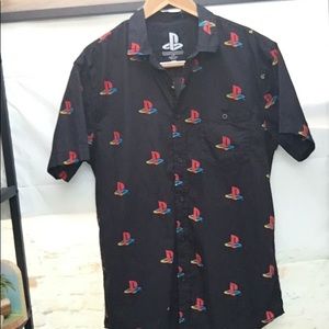 Men’s Licensed PlayStation Logo Graphic Gamer Short Sleeve Button Down Shirt